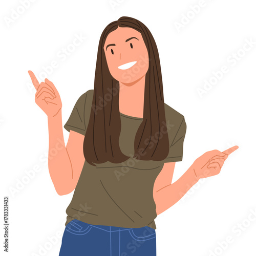 young woman showing different hand gestures and facial expressions, various emotions and signs, flat vector illustration on white background.Good for education,sticker,poster,template and more