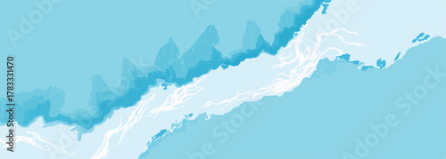 Vector abstracto de un río o corriente de agua ondulante en tonos azules y blancos, ideal para fondos y diseños modernos.