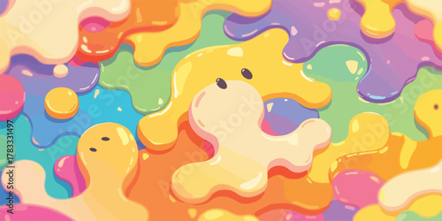 Un vibrante y juguetón fondo abstracto de formas orgánicas coloridas con textura brillante, ideal para diseños creativos y modernos.