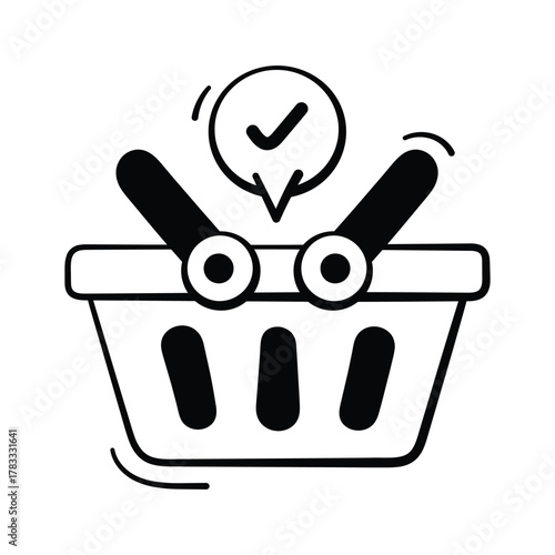 Shopping basket with a checkmark for confirmed items, modern vector