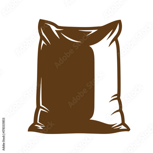 Illustrated vintage art brown sack icon depicting grain flour or fertilizer packaging