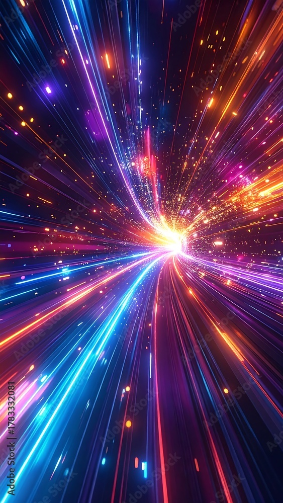 Obraz premium Dynamic abstract of glowing light streaks rushing towards center