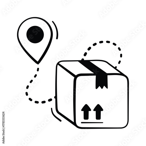 Package with route path indicating delivery tracking and shipping route