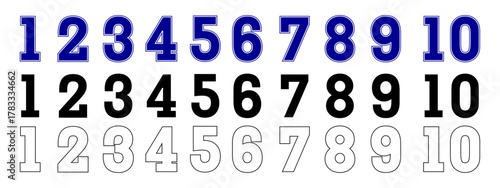 Jersey Numbers Vector Illustration. Sports Jersey Numbers Silhouette. sports style letters and numbers for soccer team.