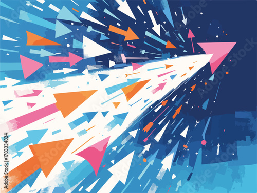 Un'illustrazione vettoriale di frecce colorate che puntano verso l'alto, simboleggiando crescita, progresso e successo in un contesto dinamico.