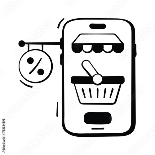 Hand drawn mobile phone icon for ecommerce apps and online purchases