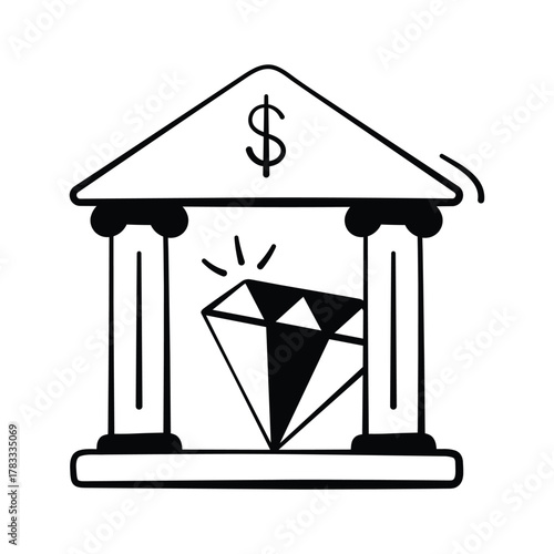 Grab this amazing doodle style icon of premium banking in trendy style