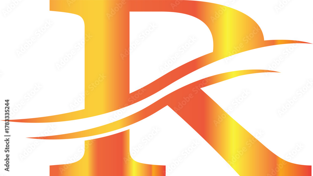 Fototapeta premium Golden letter r logo with a swoosh