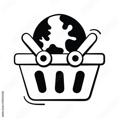 Global shopping icon representing worldwide online stores and ecommerce shopping