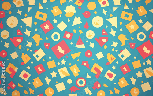 Un vivace sfondo astratto con forme geometriche colorate, ideale per progetti creativi e design accattivanti con un tocco di allegria e modernità.