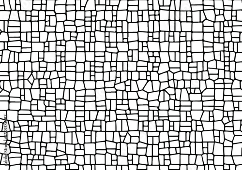 Un'illustrazione vettoriale astratta che presenta un motivo a mosaico irregolare in bianco e nero, ideale per sfondi o texture creative.