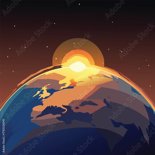 Earth from space with sunrise over Europe planet