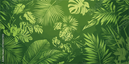 Sfondo verdeggiante con texture di foglie tropicali lussureggianti e dettagli intricati