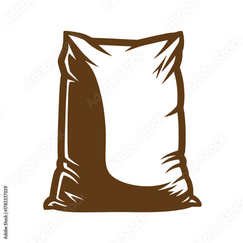 Simple vintage brown bag full of contents with shadows depicted in a vector style