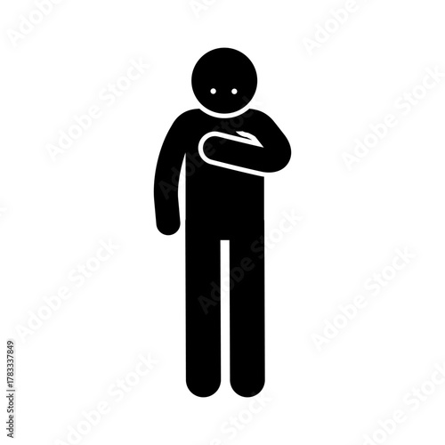 Stick figure suffering from chest pain heart attack.