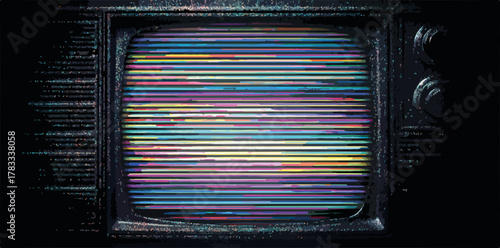 Un'immagine astratta di un vecchio televisore con linee colorate che suggeriscono un problema di trasmissione.
