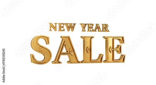Golden new year sale text isolated on transparent background for festive promotions