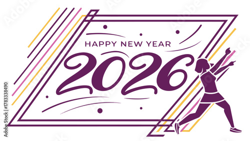 Happy new year 2026 with joyful woman celebrating new beginnings