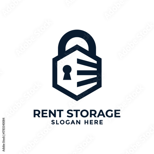 Self storage logo design template. Safe storage garage vector illustration. With concept of padlock and garage symbol combination.