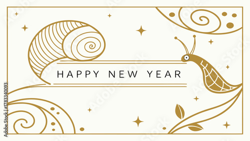 Elegant new year greeting with a stylized golden snail pattern