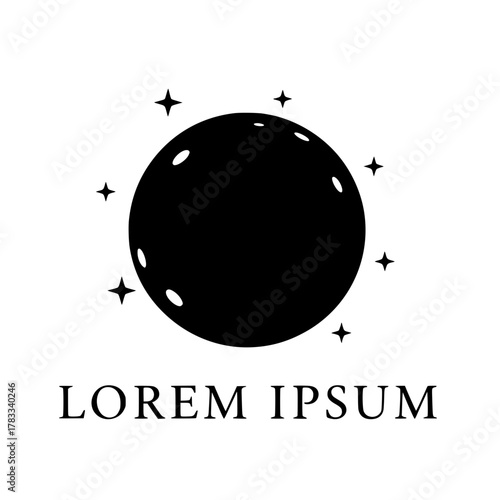Simple Black Full Moon Surrounded by Stars and Text - Elegant Celestial Emblem