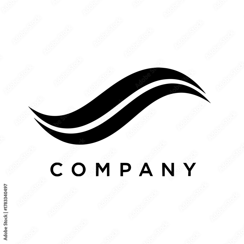 Fototapeta premium Elegant abstract S-shaped wave icon for business branding. Modern black and white swoosh symbol representing flow and movement