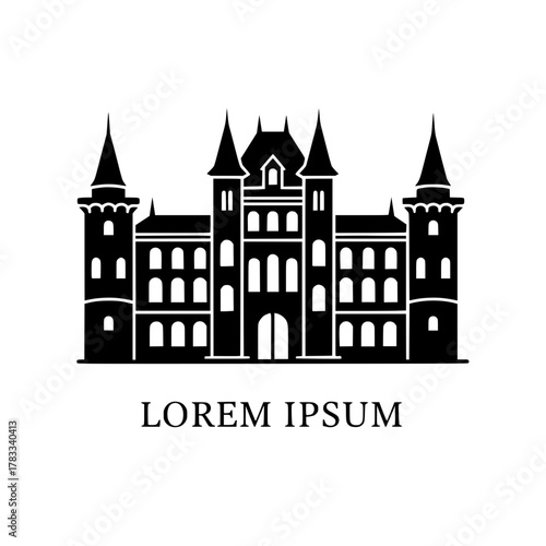 Elegant silhouette of a stately mansion or castle, perfect for branding, real estate, or historical themes