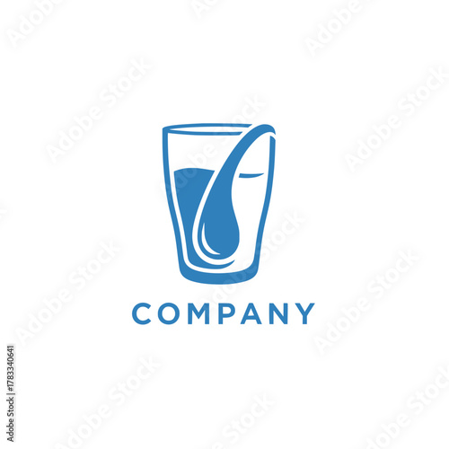 Glass of Water Logo with Drop Design for Hydration Company