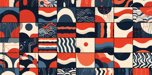 Un'astratta composizione geometrica di forme e colori, un'esplosione di creatività e stile, un'opera d'arte visiva moderna e vibrante.