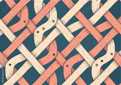 Intreccio geometrico astratto con linee curve e colori tenui, ideale per sfondi e design moderni, perfetto per progetti creativi e composizioni artistiche.