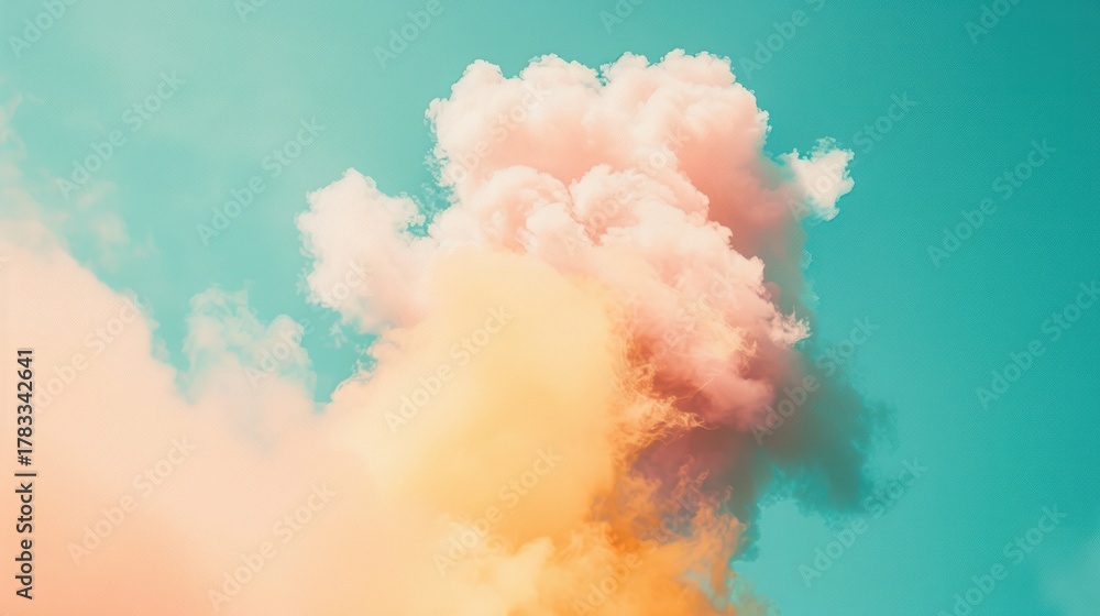 Naklejka premium Colorful Pink and Orange Cloud Against Bright Blue Sky in Artistic Nature Scene
