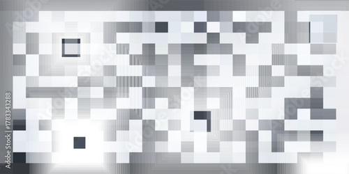 Monochrome close-up of a pixelated Data Matrix code, creating an abstract technological pattern.