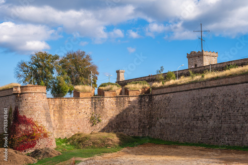 Photography Montjuic Castle, an old military fortress on top of Montjuic hill in Barcelona, Catalonia, Spain
