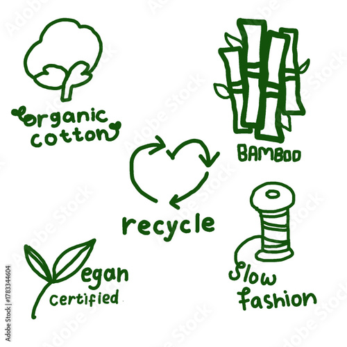 set of organic sustainable icon good for logo label design for clothes fabric and fashion item 