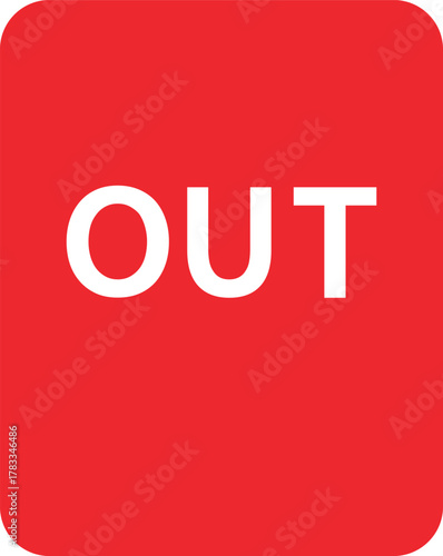 a red square with the word out inside