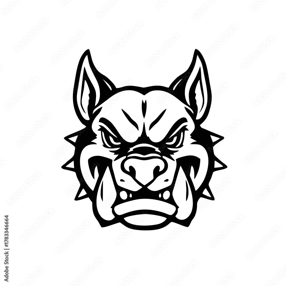 Fototapeta premium Angry Horned Bulldog Head Logo, Thick Outline, Simple Vector Emblem, Black Silhouette