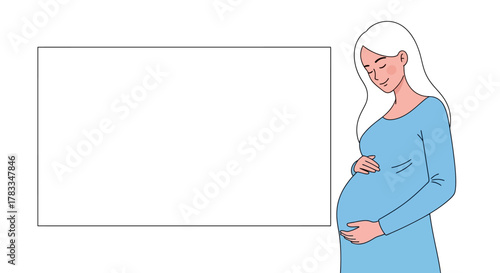 Pregnant Woman Illustration with Blank Frame for Your Message