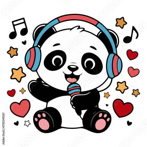 a cartoon panda bear singing into a microphone