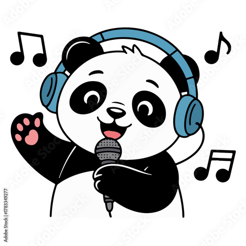 a cartoon panda bear singing into a microphone