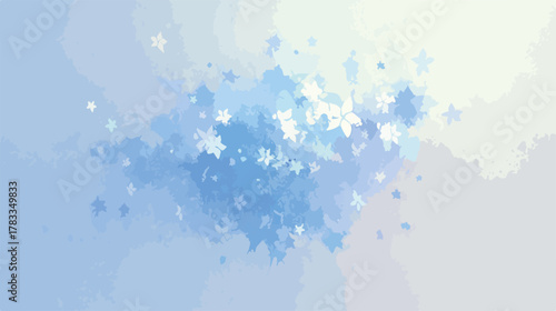 Forme astratte stellari su uno sfondo sfumato di blu e bianco, un design etereo.