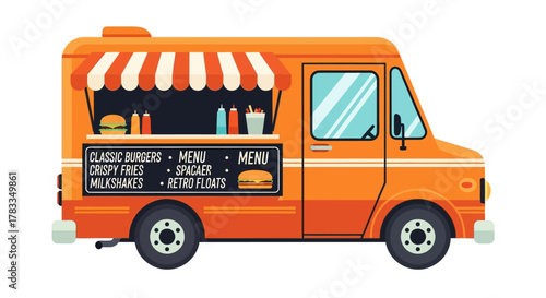 Vibrant Food Truck Illustration with Burgers and Retro Style