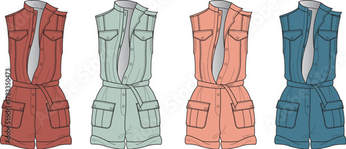 Stylish Summer Jumpsuits Fashion Illustration Collection in Various Colors for Trendy Wardrobe Ideas