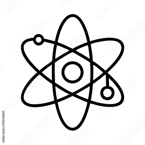 Stylized atomic model illustration with orbiting electrons and a central nucleus