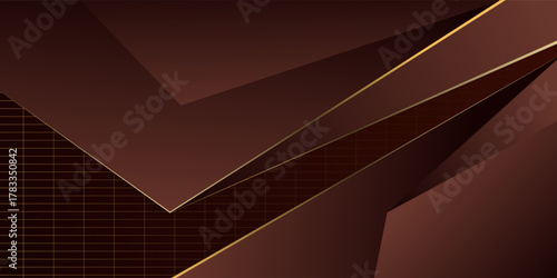 Trendy brown background with overlapping abstract squares. Overlapping gold gradient line design pattern. Dark banner background. Vector eps10