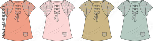 Fashionable tunic dress flat sketch in multiple color variants, ideal for clothing design