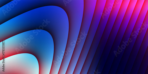 Abstract ribbed fractal glass texture effect with bright smooth fluted vertical lines of colorful gradient. Bold and dynamic design blending bright colors and geometry for modern visual art project