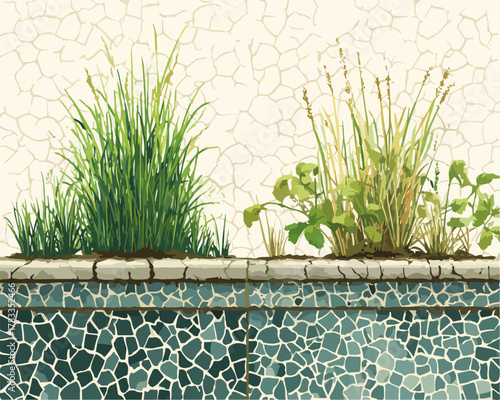 Un'elegante composizione vegetale su un muro decorato con tessere di mosaico colorate.