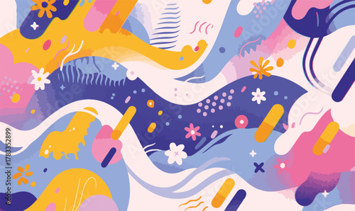 Illustrazione astratta con forme organiche e colori vivaci per un design moderno e dinamico.