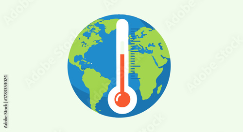 Global Warming Illustration - Thermometer on Earth Globe Depicting Rising Temperatures.