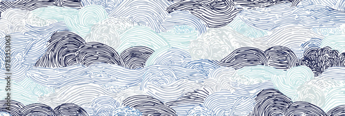 Onda astratta con sfumature blu e bianche che evoca tranquillità e movimento